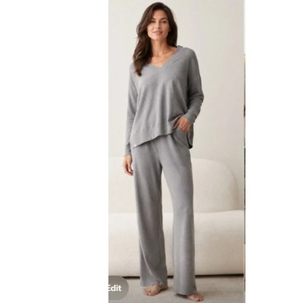 Barefoot Dreams CozyChic Ultra Lite V-Neck Lounge Set Grey BDWCU23159 Womens M - Picture 1 of 7